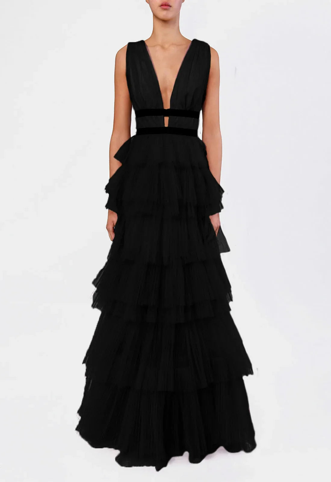 True Decadence Black Layered Tulle Maxi Dress