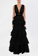 True Decadence Black Layered Tulle Maxi Dress