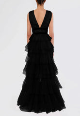 True Decadence Black Layered Tulle Maxi Dress