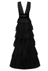 True Decadence Black Layered Tulle Maxi Dress