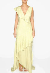 True Decadence Yellow Satin Layered Maxi Dress
