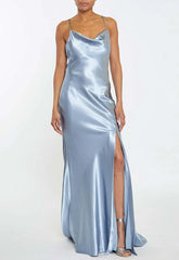 True Decadence Blue Satin Slip Maxi Dress