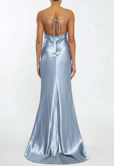 True Decadence Blue Satin Slip Maxi Dress