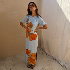 Ice Blue Floral Rib Dress