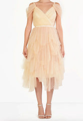 True Decadence Isla Cream Pleated Petal Skirt Midi-Dress