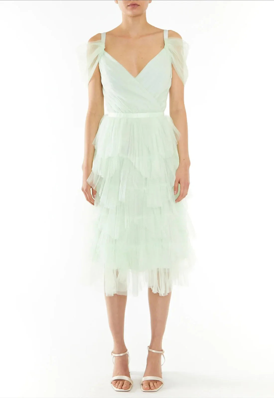 True Decadence Isla Pale Lime Pleated Petal Skirt Midi-Dress