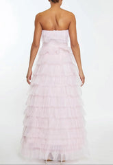 True Decadence Kennedy Pale Pink Tiered Ruffle Bandeau Maxi Dress