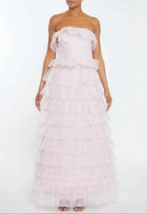 True Decadence Kennedy Pale Pink Tiered Ruffle Bandeau Maxi Dress
