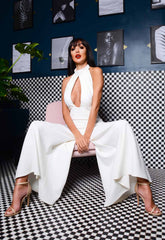 Lady Flare White Split Jumpsuit