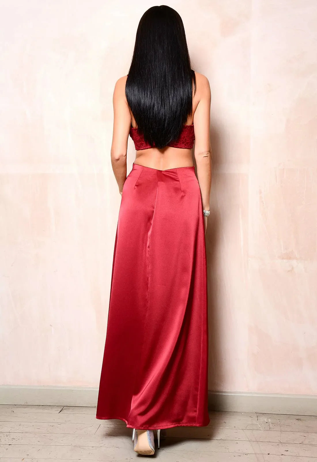 Lady Flare Red Satin Maxi Dress