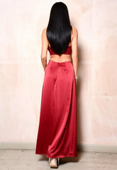 Lady Flare Red Satin Maxi Dress