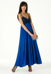 Lady Flare Blue Satin Maxi Dress