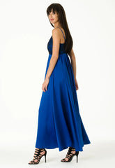 Lady Flare Blue Satin Maxi Dress