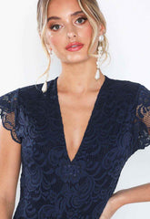 Honor Gold Lana Navy Lace Fishtail Maxi Dress