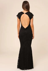 Honor Gold Faye Cap Sleeve Backless Lace Maxi Dress in Black