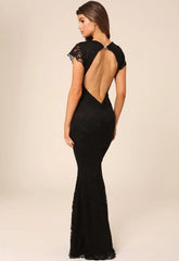 Honor Gold Faye Cap Sleeve Backless Lace Maxi Dress in Black