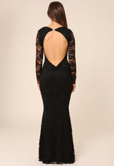 Honor Gold Faye Long Sleeve Backless Lace Maxi Dress in Black