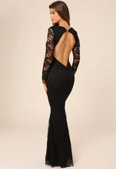 Honor Gold Faye Long Sleeve Backless Lace Maxi Dress in Black