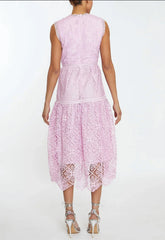 True Decadence Natalia Candy-Pink Mixed Lace Peplum Midi-Dress