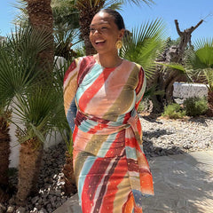Sunset Stripe Mesh Midi Dress