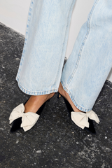 Black Velvet Bow Mules