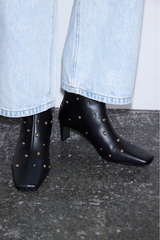 Black Leather Boots with Gold Studs