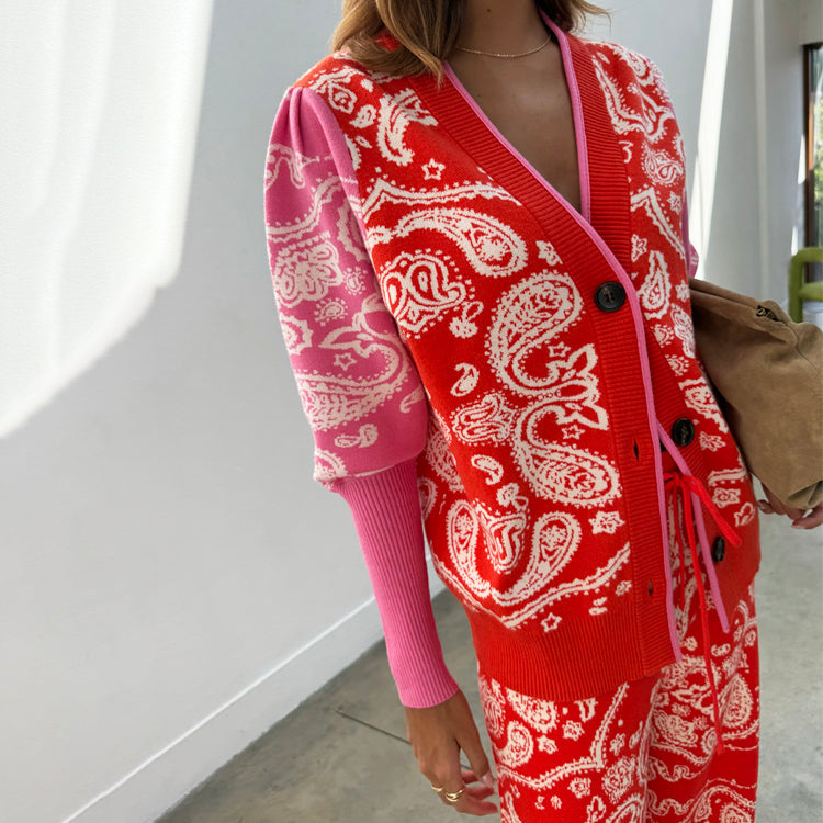Red Bandana Martha Cardigan