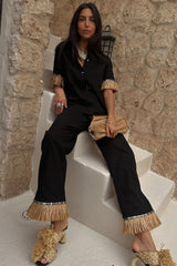Black Raffia Marra Trousers