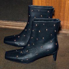 Black Leather Boots with Gold Studs