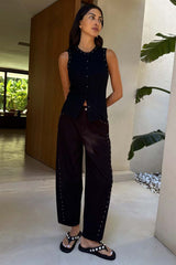 Black Studded Barrel Jeans