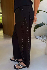 Black Studded Barrel Jeans