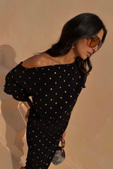 Black Tilly Dress with Gold Foil