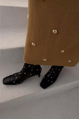 Black Leather Boots with Gold Studs