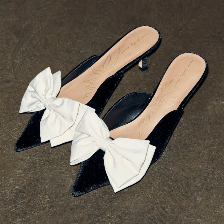 Black Velvet Bow Mules