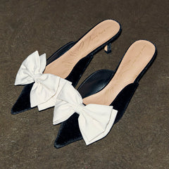 Black Velvet Bow Mules