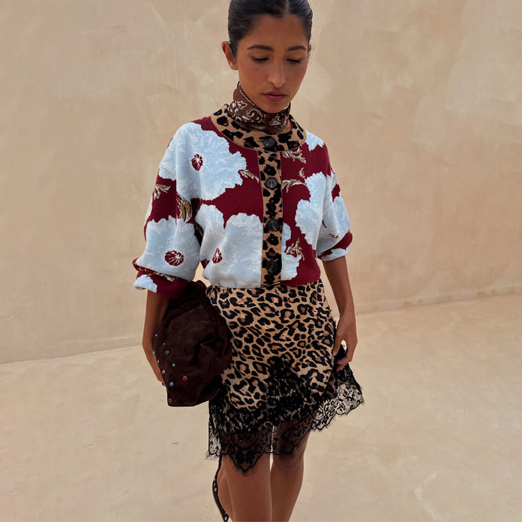 Burgundy & Blue Poppy Cardigan