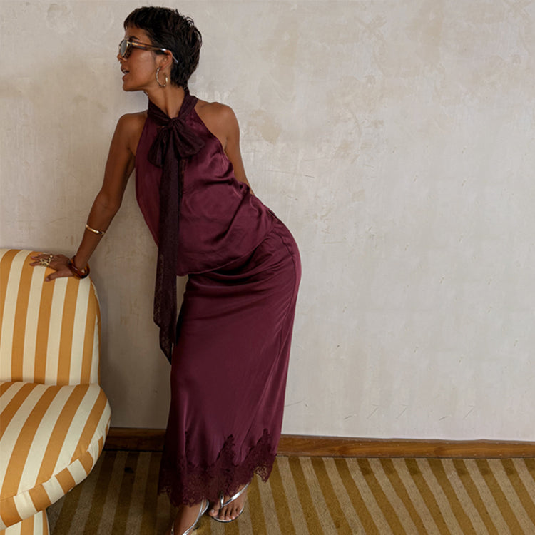 Burgundy Maeva Midi Skirt