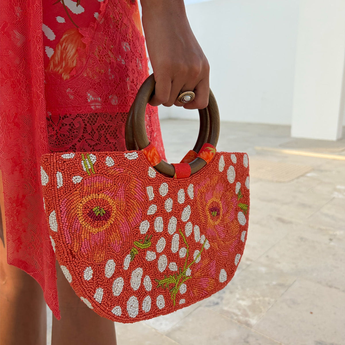 Coral Fawn Beaded Bag