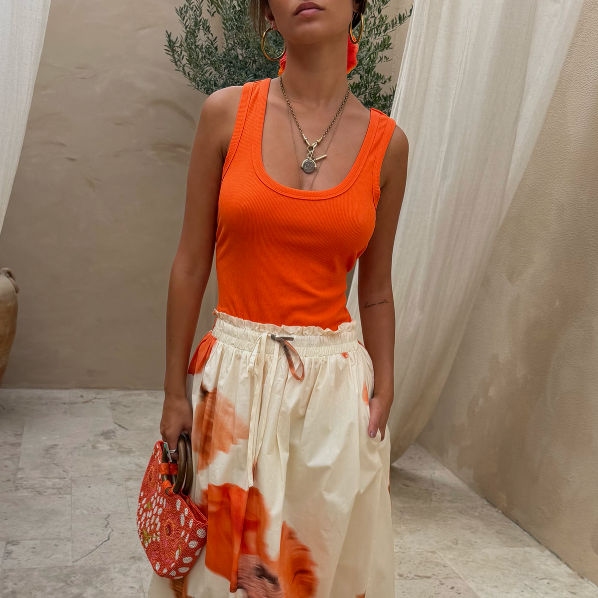 Coral Scoop Neck Rib Tank