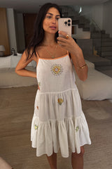 Cream Embroidered Slip Dress