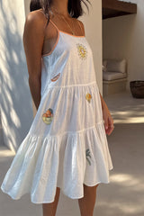 Cream Embroidered Slip Dress