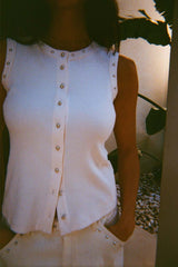 Ecru Studded Button Tank