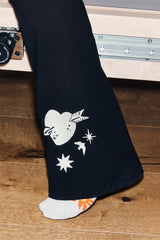 Black Cotton Wide Leg with Ecru Embroidery