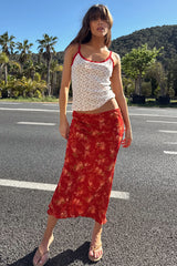Red Floral Midi Skirt