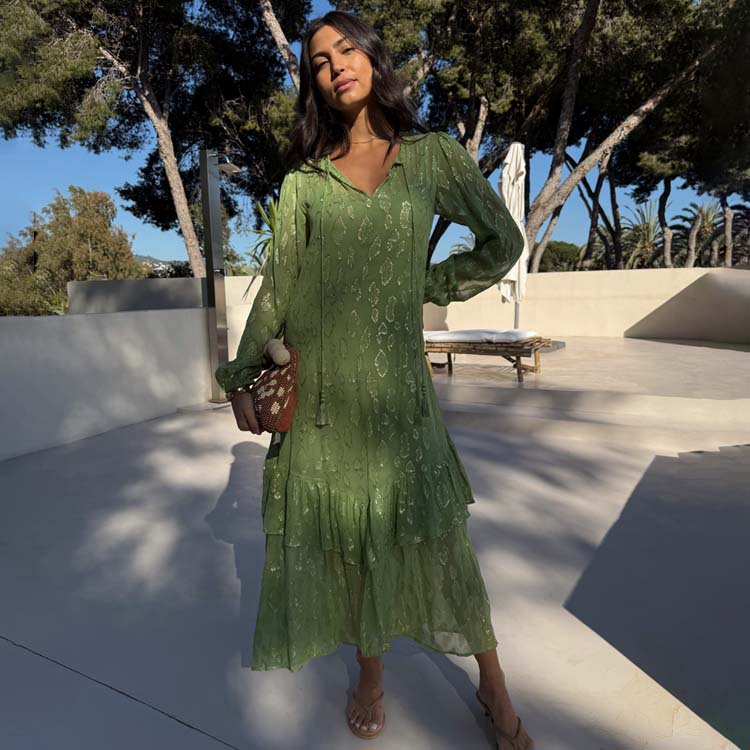 Green Jacquard Harmony Dress Petite