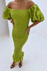 Olive Jojo Dress with Gold Fleck