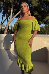 Olive Jojo Dress with Gold Fleck