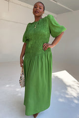 Green Shirred Nara Dress