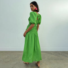 Green Shirred Nara Dress