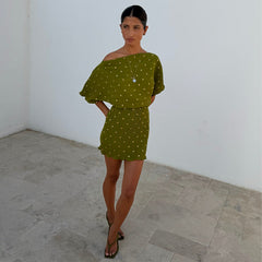 Khaki Mini Plisse Tilly Dress
